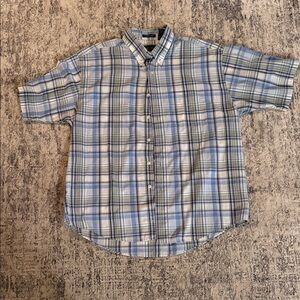 Van Heusen Men's Blue and Green Plaid Shirt